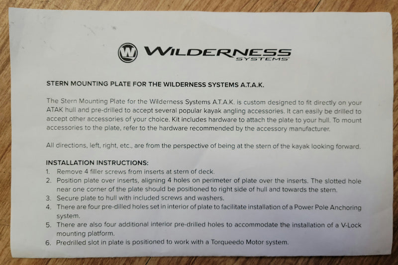Wilderness ATAK Stern Mounting Plate